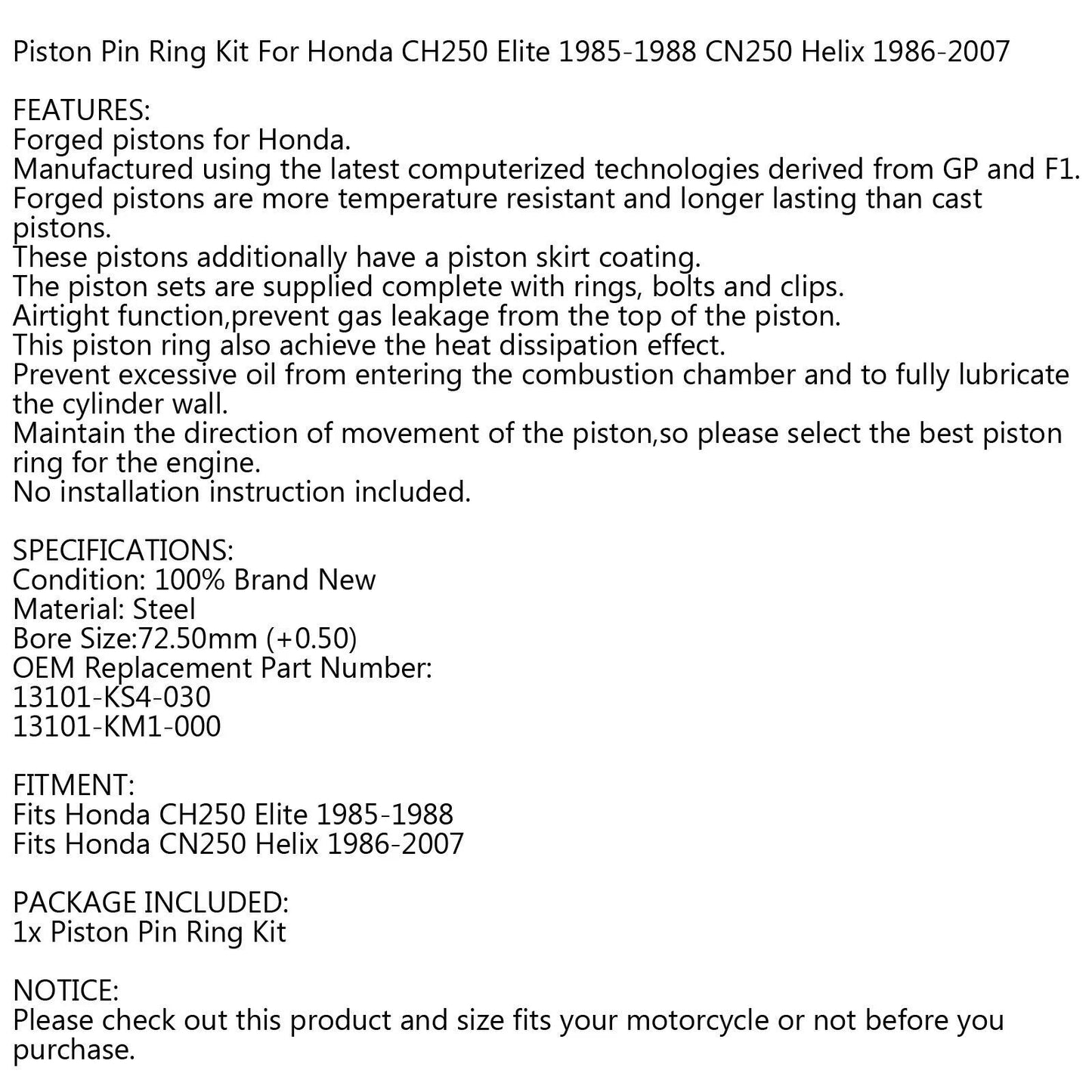 Piston Ring Kit 0.50mm for Honda Helix CN250 (1986-2007)
