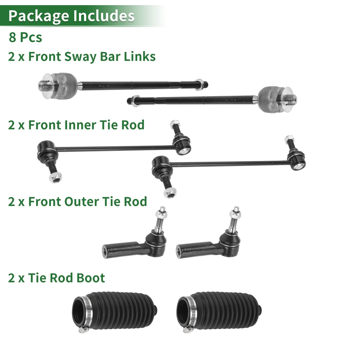 8pcs Front Suspension Kit Tie Rod Ends & Sway Bar Links for Ford Mustang (2005-2010)