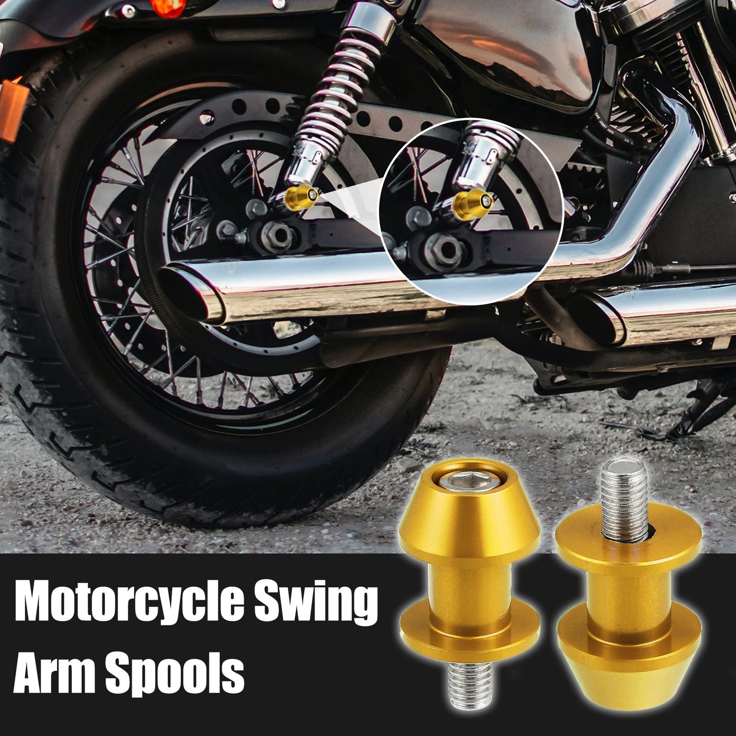 Pair 8mm M8x1.25 Gold Tone Motorcycle Swing Arm Spools Sliders Stand for Honda