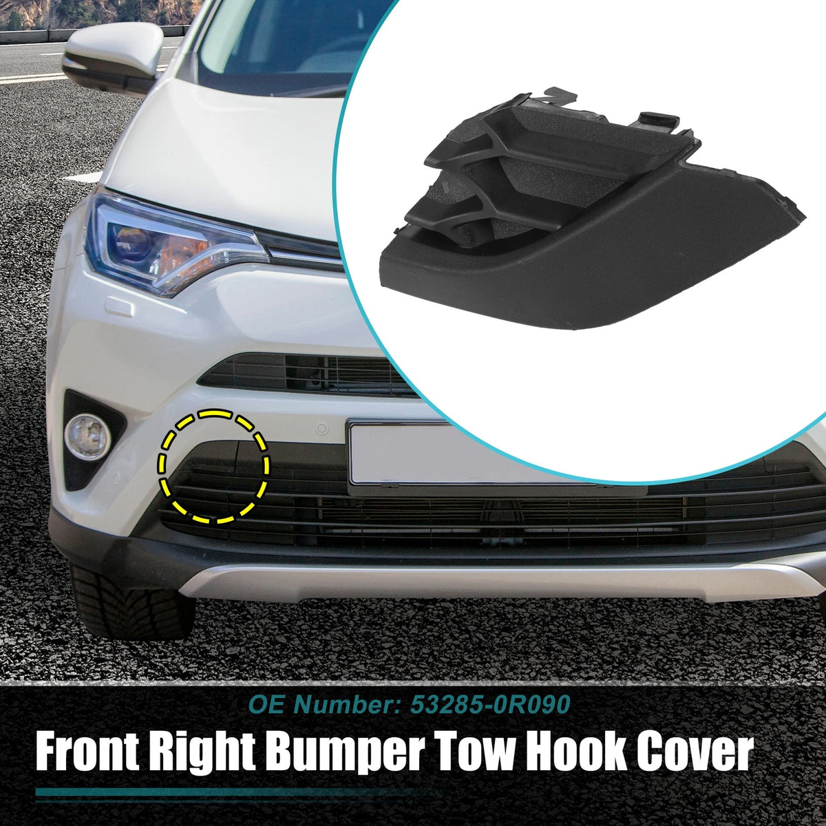 Unpainted Black Front Right Bumper Tow Hook Cover for Toyota RAV4 (2016-2018)