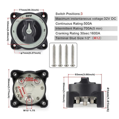 HD Series 500A Battery Cut Off Switch for Boats/RVs