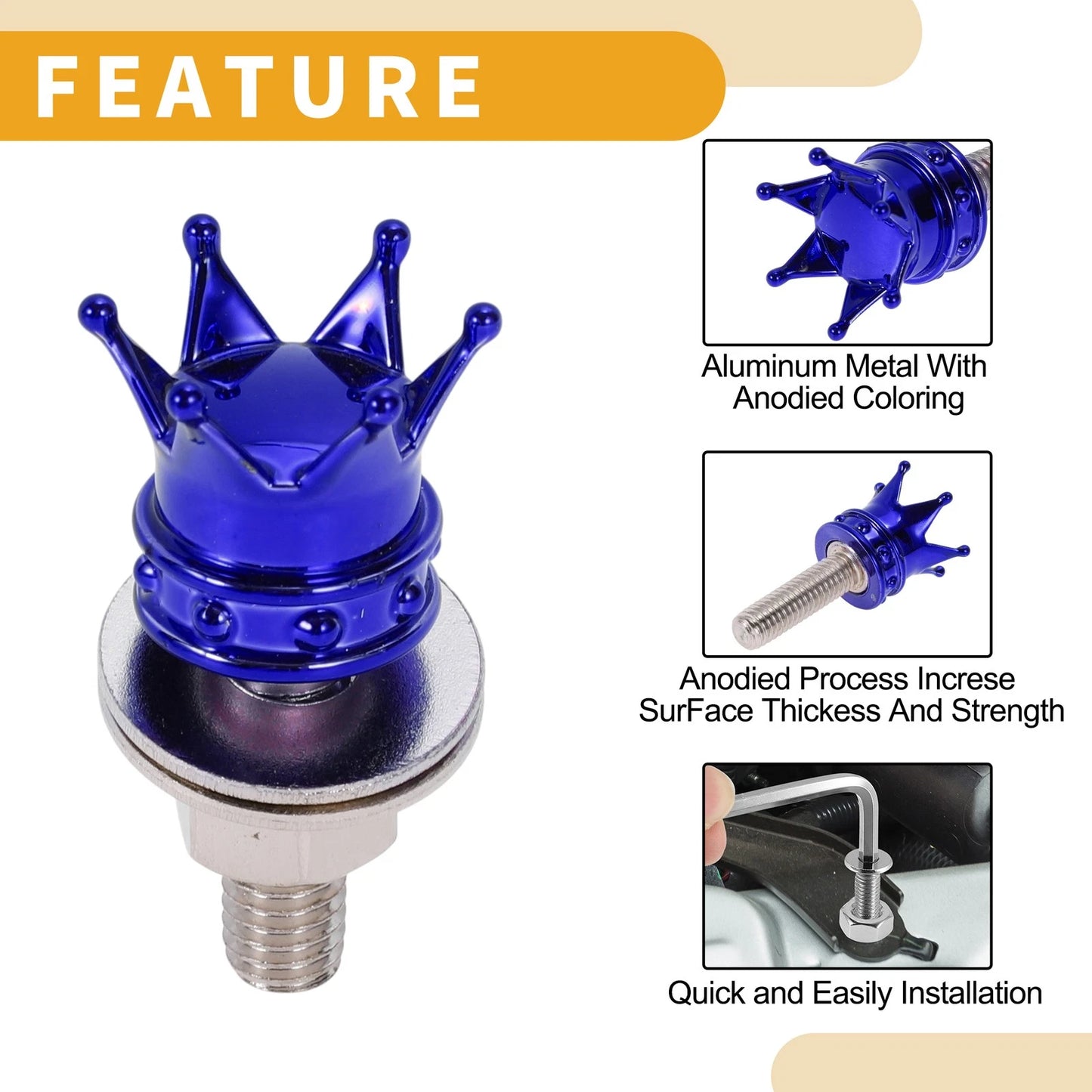M6 License Plate Screws Cover 35mm Aluminum Alloy Blue 4Pcs for Universal Motorcycle