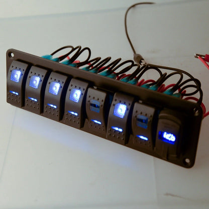 8-Gang Waterproof Circuit LED Rocker Switch Panel for Car Marine Boat
