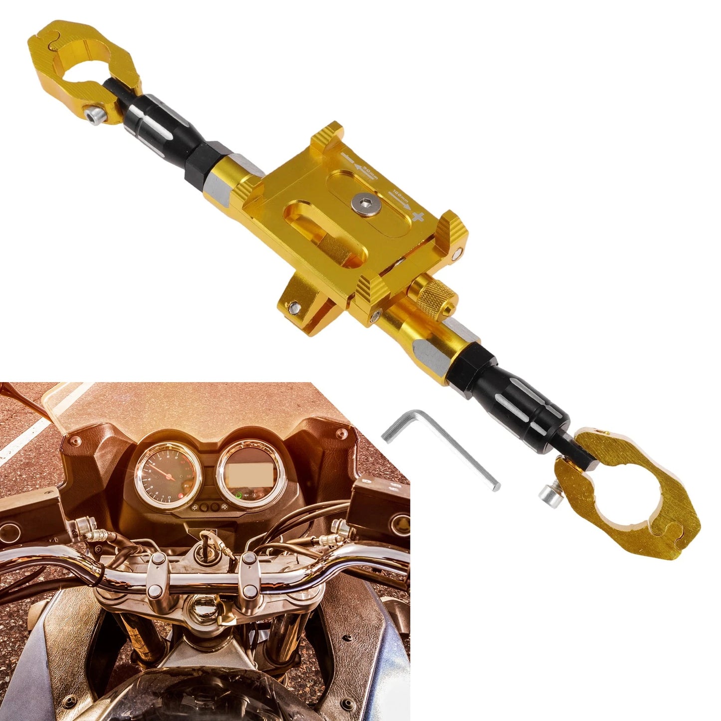 Handle Bar Extender Bracket 265mm Center Hole Gold Tone for Motorcycle
