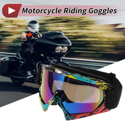 Motorcycle Riding Goggles Blue Lens Red Black Yellow Frame PC TPU