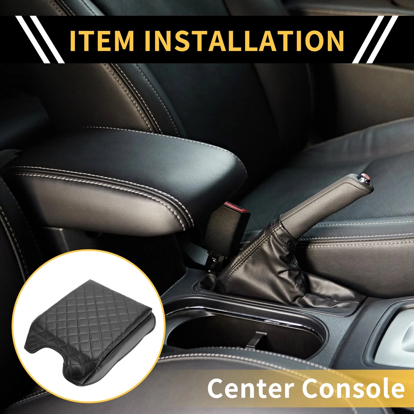 Console Lid Armrest Cover for Ford - Microfiber Leather Carbon Fiber Black