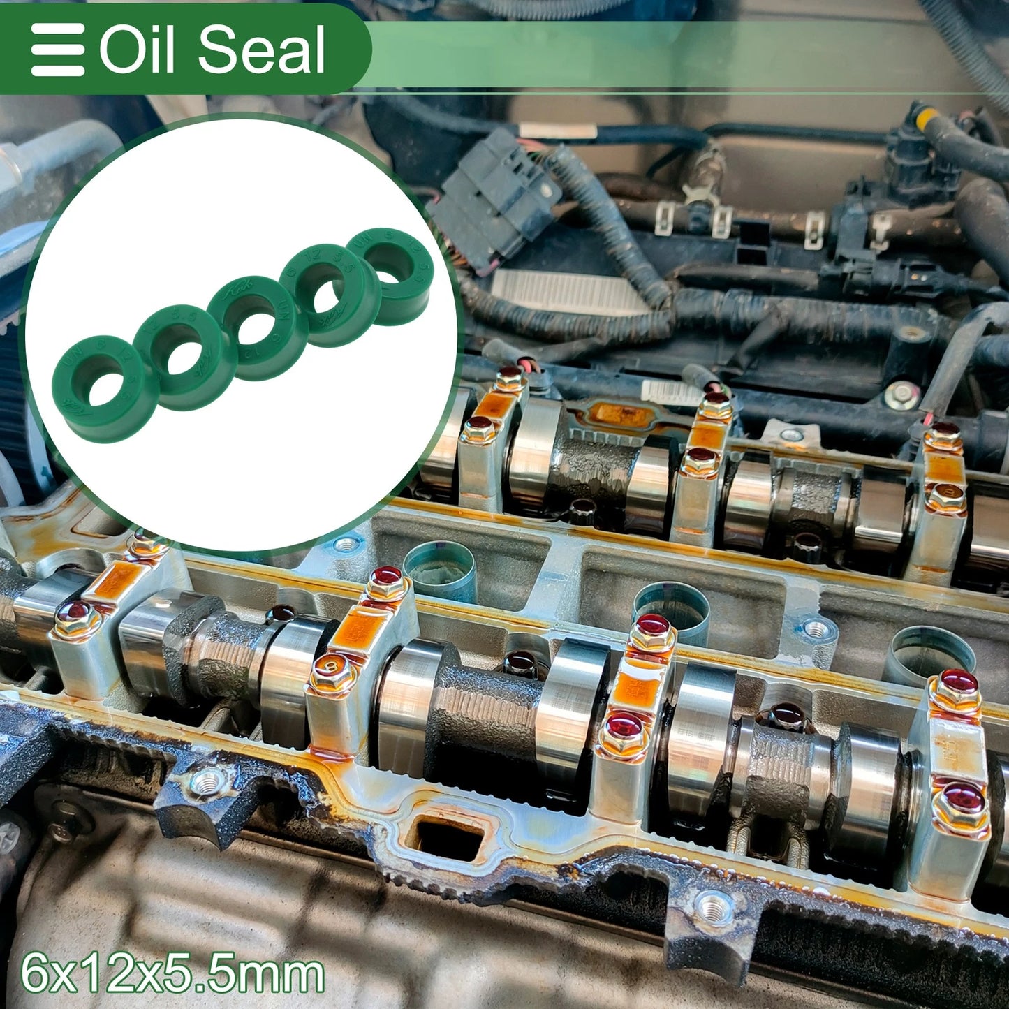 Oil Seal / 6x12x5.5mm / Rotary Shaft Seal TPU Green 5 Pcs for Motors
