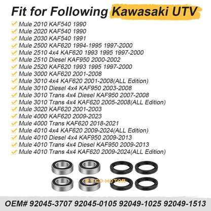 2 x Front Wheel Bearings Seals for Kawasaki Mule