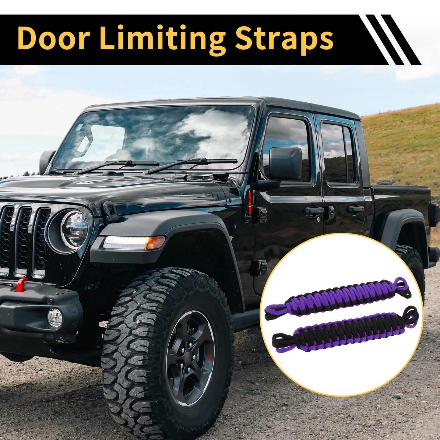 2 x Door Limiting Straps for Jeep Wrangler TJ JK JKU (2007-2018) - Black Purple