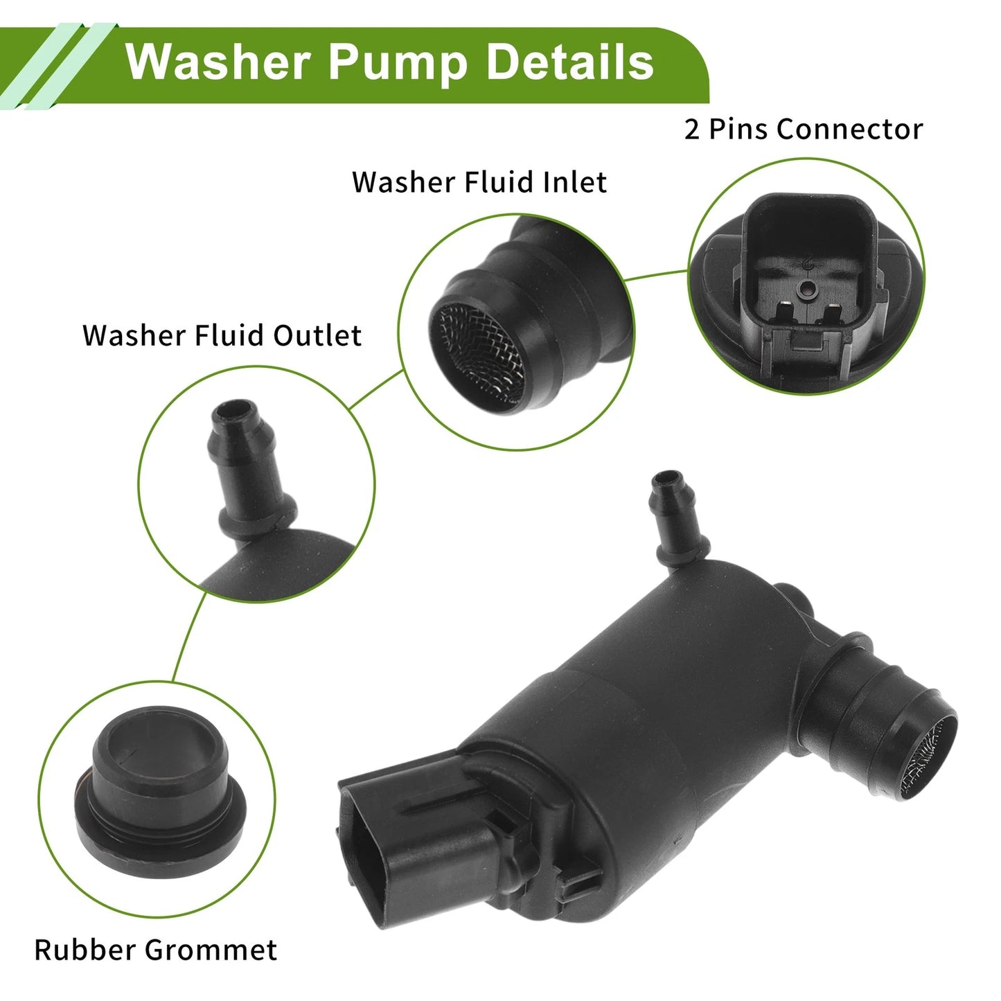 Windshield Washer Pump w/Grommet for Hyundai Accent (2018-2019)
