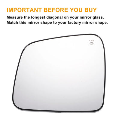 Left Side White Mirror Glass w/ Back Heated for Dodge Durango, Jeep
