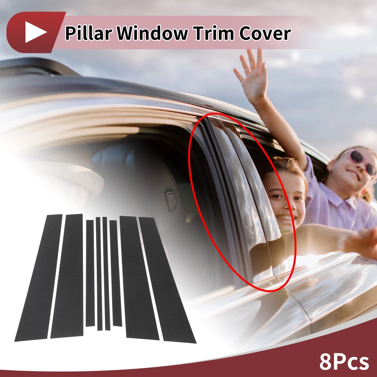 Door Pillar Window Trim for Jeep Commander 2018 Carbon Fiber Black