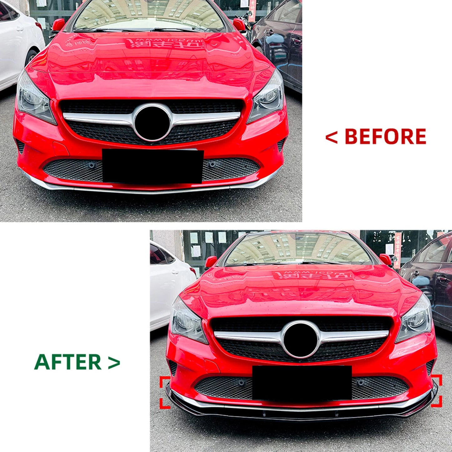 Gloss Black Front Spoiler Lip Splitter Kit for Benz CLA Class C117 (2016-2019)