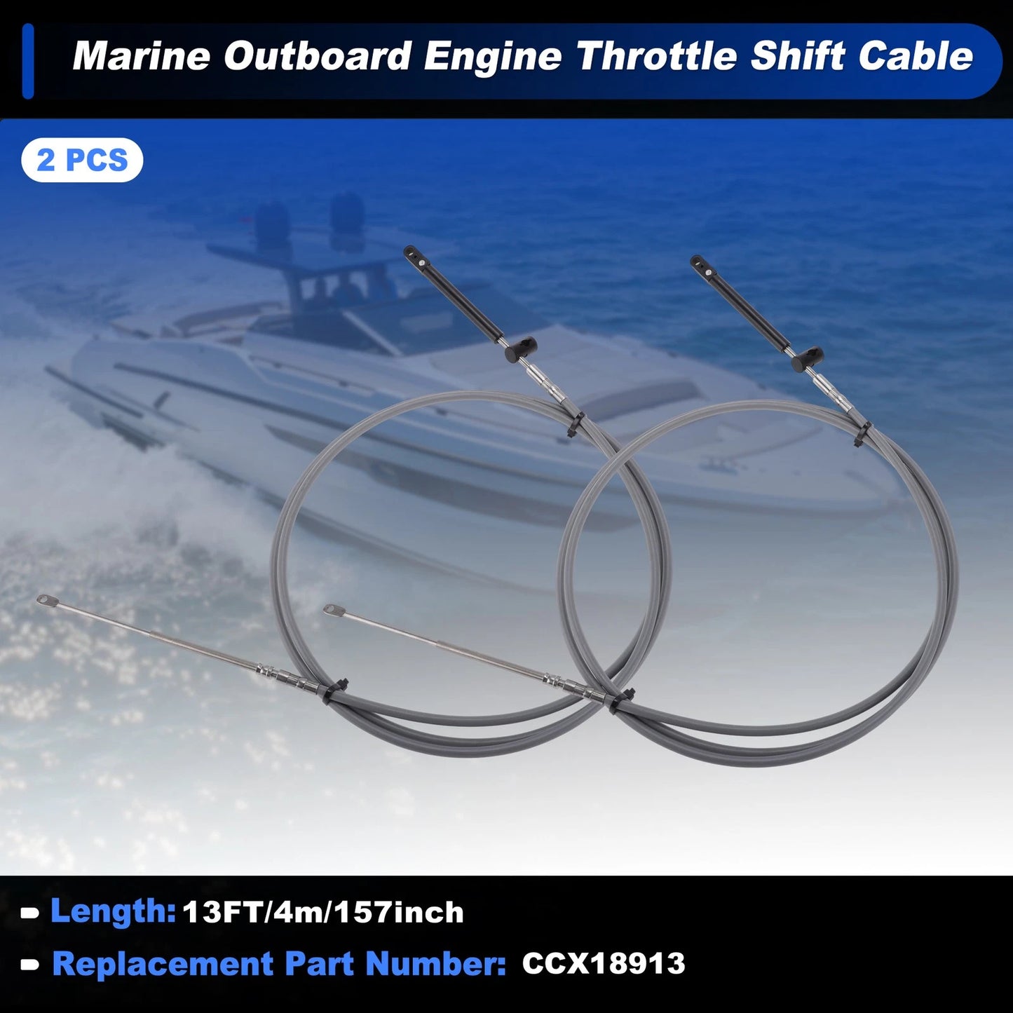2 x 4m Boat Throttle Shift Control Cable Marine Outboard Remote Cable Grey