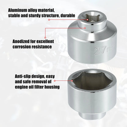 27mm Oil Filter Wrench Cap Socket for VW, Benz, Ford, Dodge, Fiat