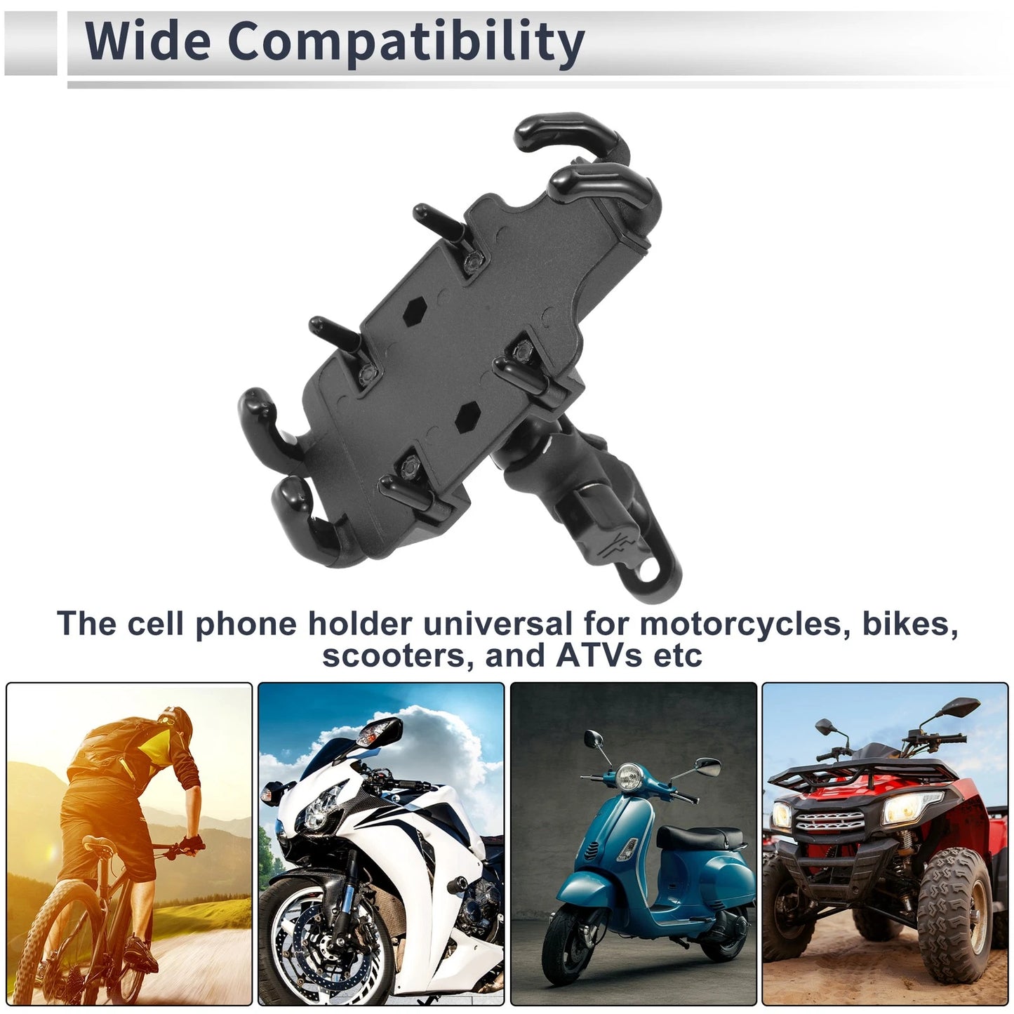 Motorcycle Phone Mount Holder 2.56-3.58in Handlebar Silicone