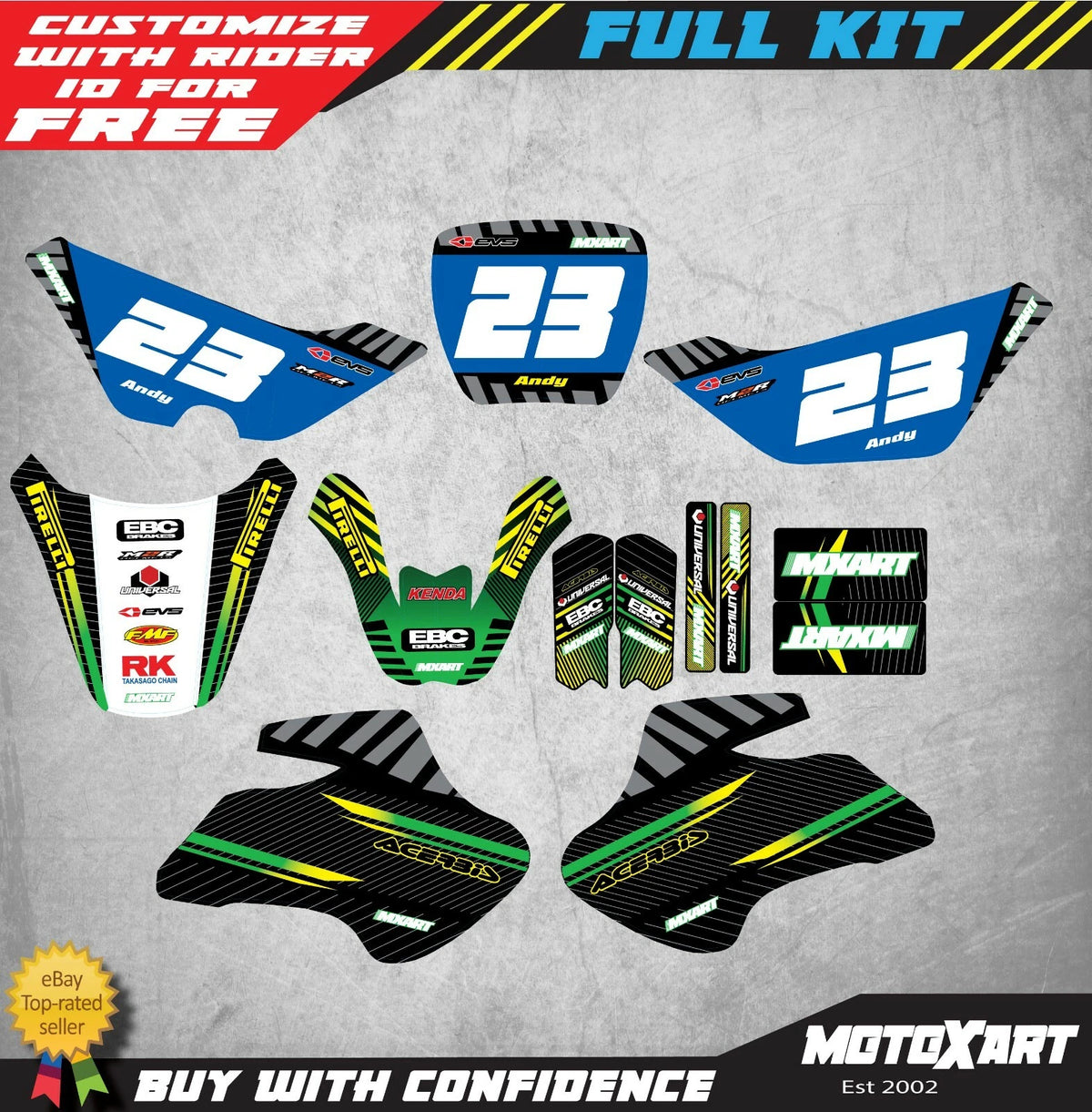 Kawasaki KDX 50 Factory Style Stickers Full Kit