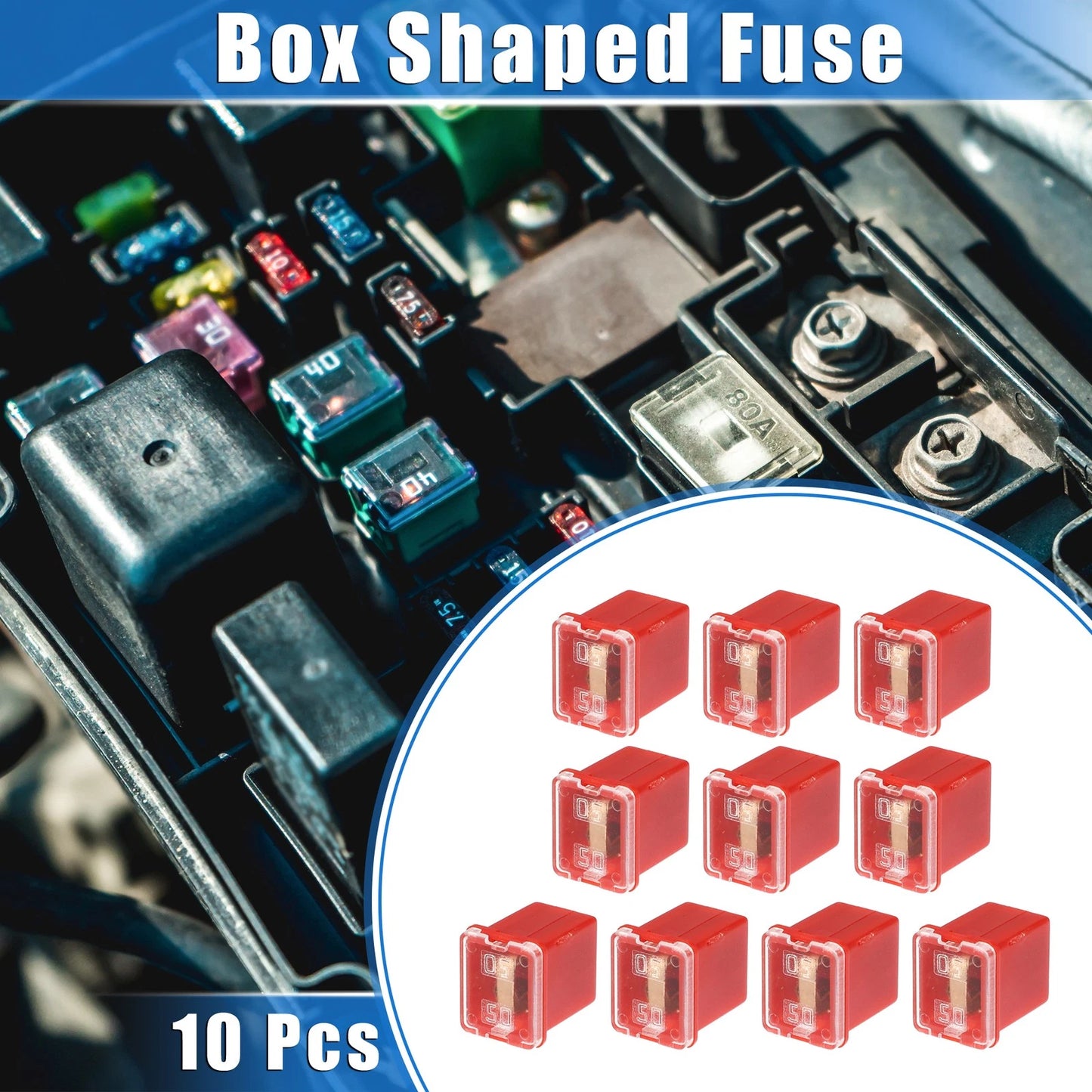 10 Pcs 50 Amp Mini Box Shaped Fuses for Pickup Trucks & Cars