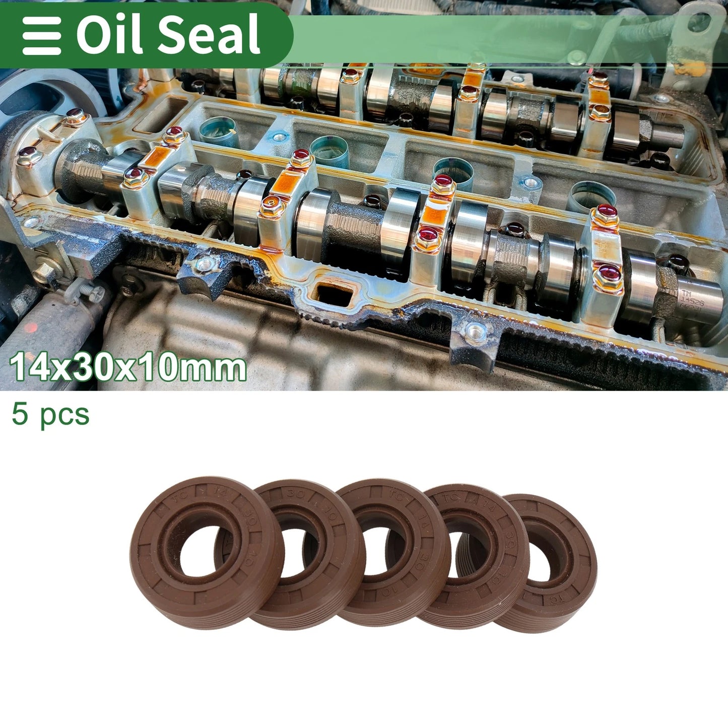 Oil Seal 14x30x10mm 5 Pcs FKM Rubber High Pressure Brown
