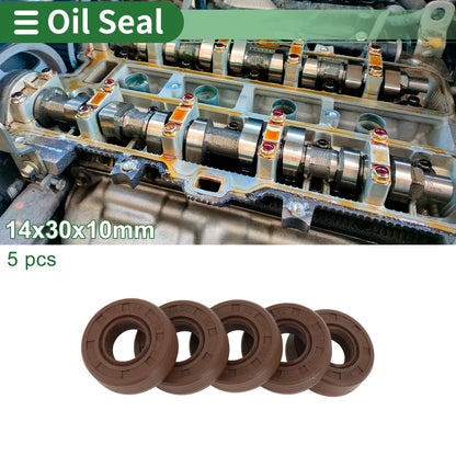 Oil Seal 14x30x10mm 5 Pcs FKM Rubber High Pressure Brown