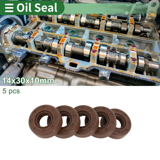Oil Seal 14x30x10mm 5 Pcs FKM Rubber High Pressure Brown