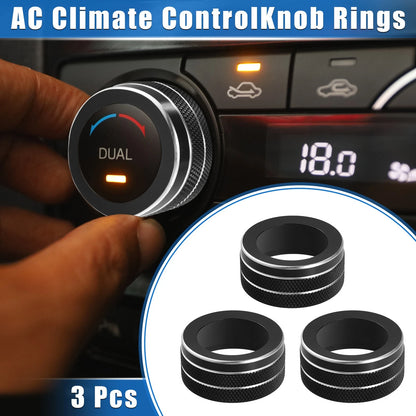 3 x AC Climate Control Knob Rings Cover for Jeep Renegade (2018-2023) Black