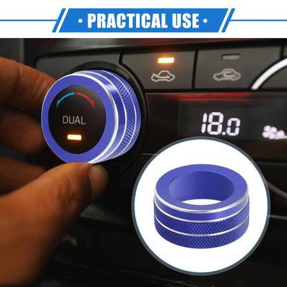 3 x Car AC Climate Control Knob Ring Covers for Jeep Renegade (2018-2023) Blue