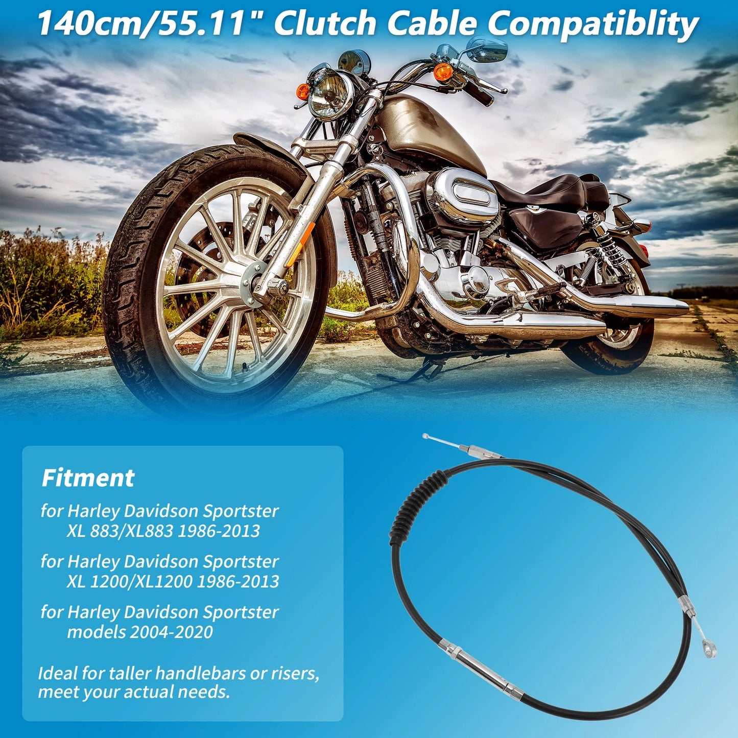 Clutch Cable 140cm/55.11 for Harley Sportster XL883 XL1200 (1986–2013)