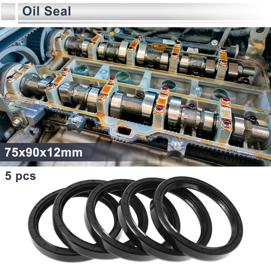 Oil Seal 75x90x12mm Black Rotary Shaft Seal Nitrile Rubber 5 Pcs
