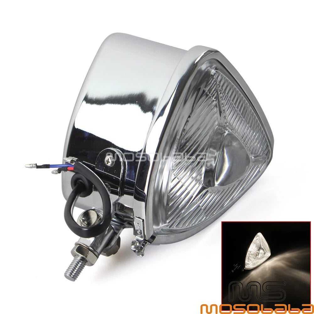 Chrome Triangle Retro Headlight for Harley Chopper Cafe Racer