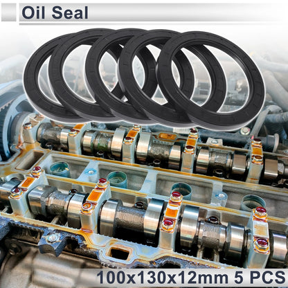 Oil Seal 100x130x12mm NBR Rubber Rotary Shaft Seal Black 5 Pcs