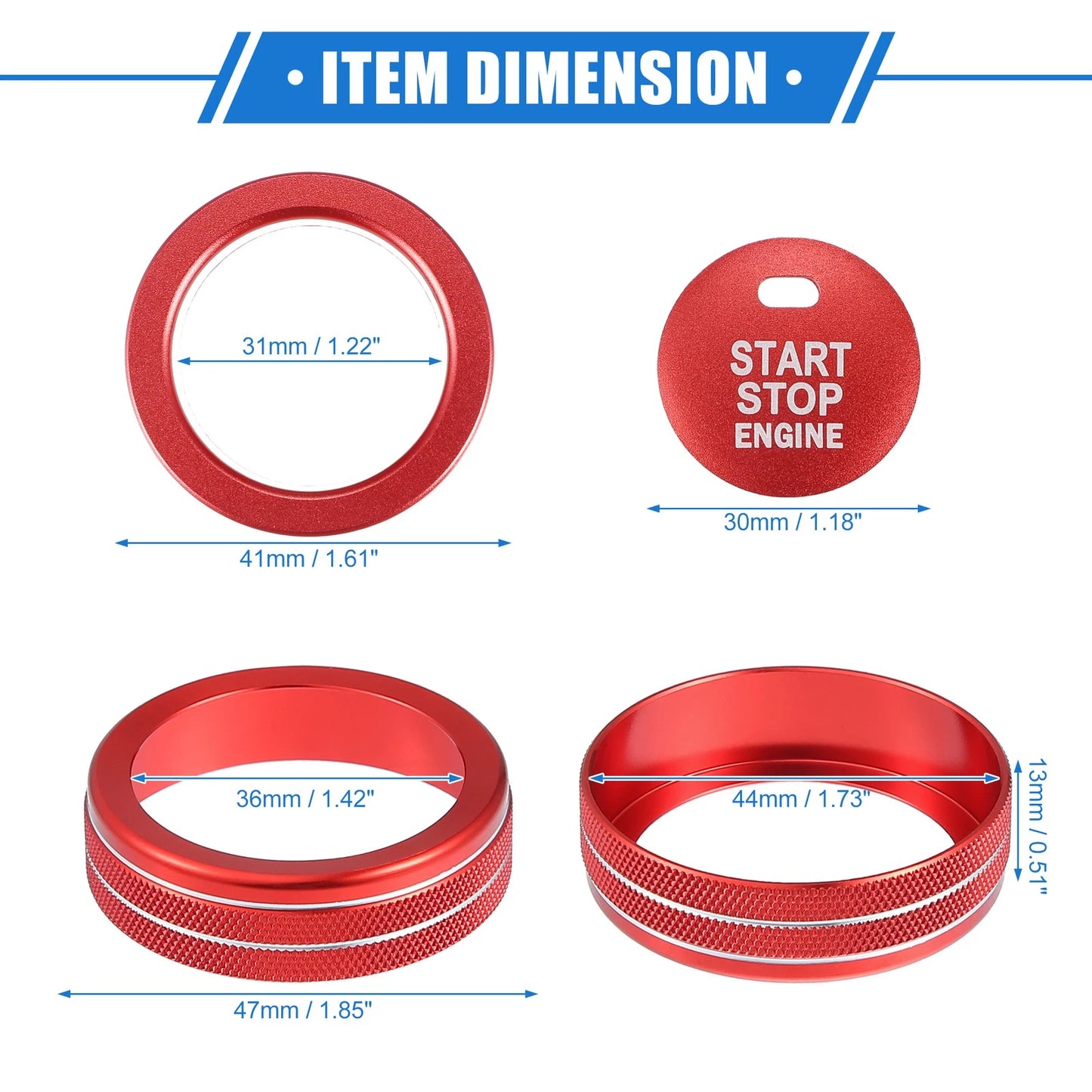 4 x Car AC Climate Control Knob Rings for Toyota Highlander (2020-2023) Red