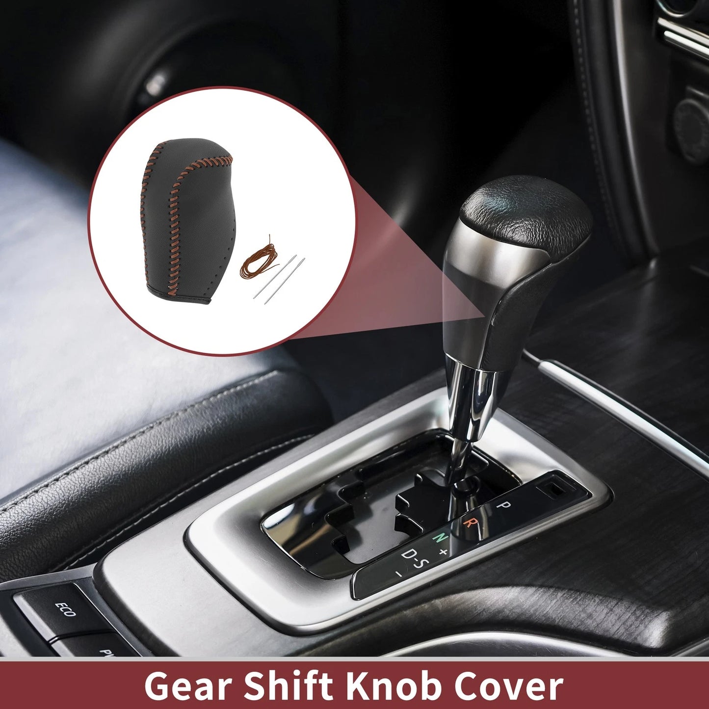 1Pc Gear Shift Knob Cover Brown Faux Leather for Toyota Corolla (14-18)