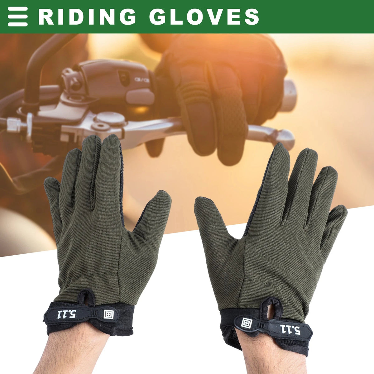 1 Pair Cloth Riding Gloves Liners for Motorcycle Cycling Hiking Black Green