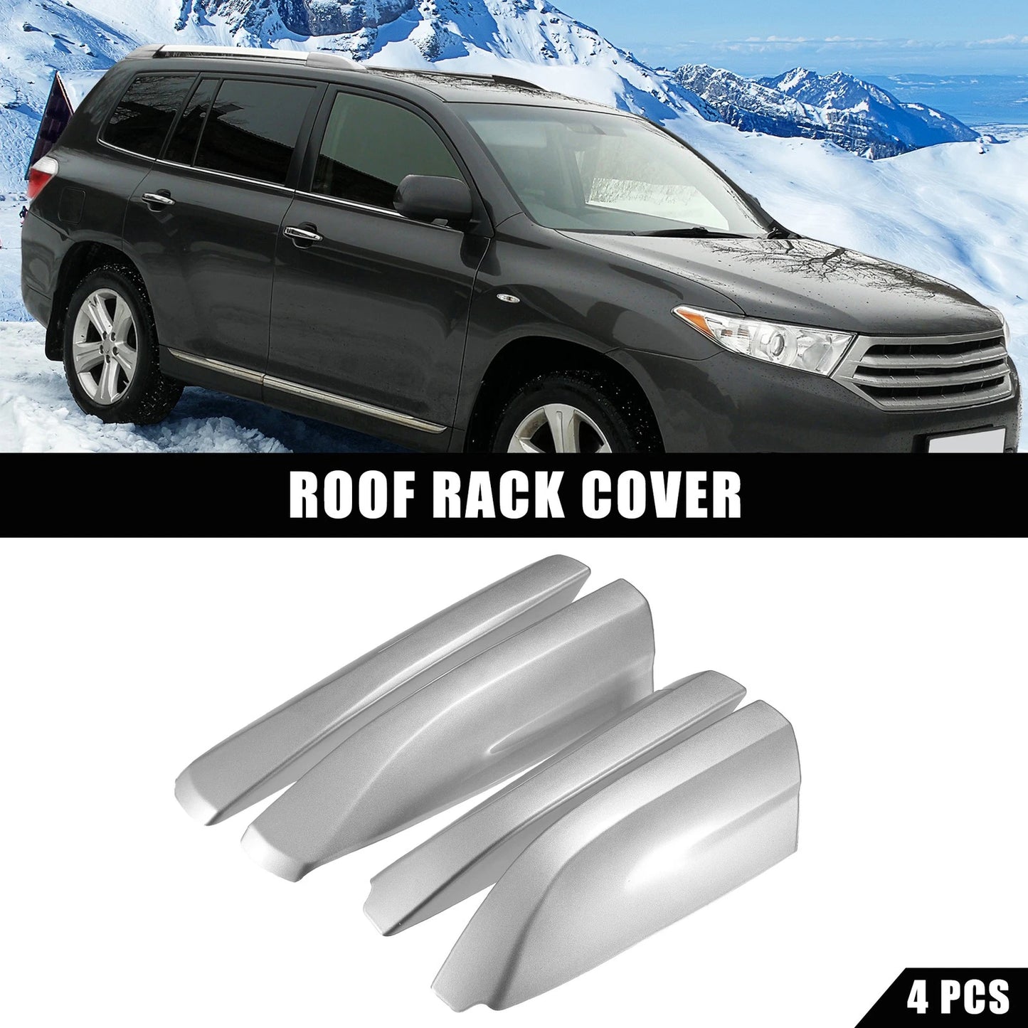 Roof Rack End Cap Covers for Toyota Highlander (2008-2013) Silver Tone