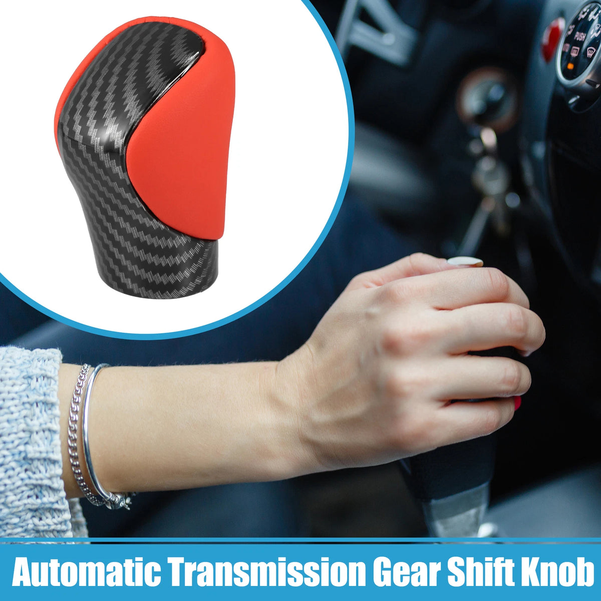 Automatic Gear Shift Knob Cover for Lexus - Carbon Fiber & Red Faux Leather