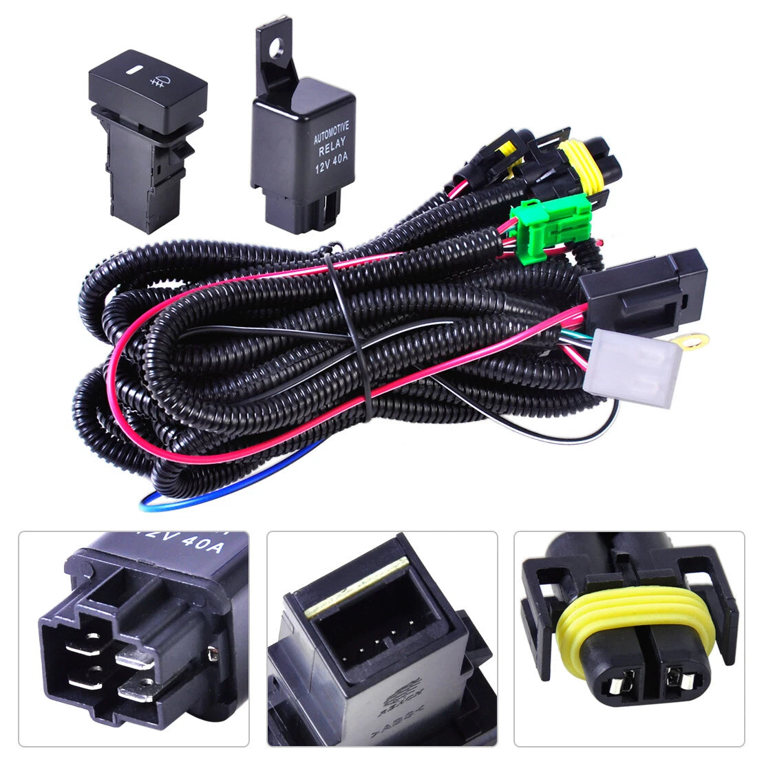 H11 Fog Light Lamp Wiring Harness Sockets + Switch for Ford Focus, Nissan