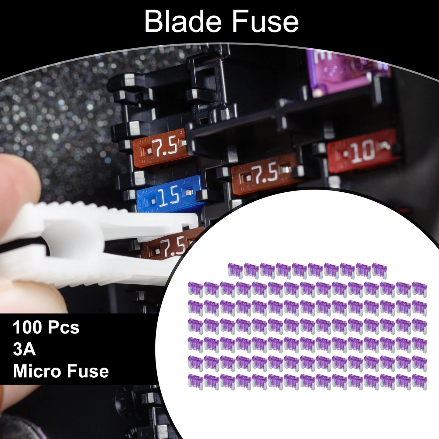 Micro Fuse 3A Blade Fuse 100 Pcs for Car Boat Truck RV Motorcycle Purple