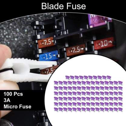 Micro Fuse 3A Blade Fuse 100 Pcs for Car Boat Truck RV Motorcycle Purple