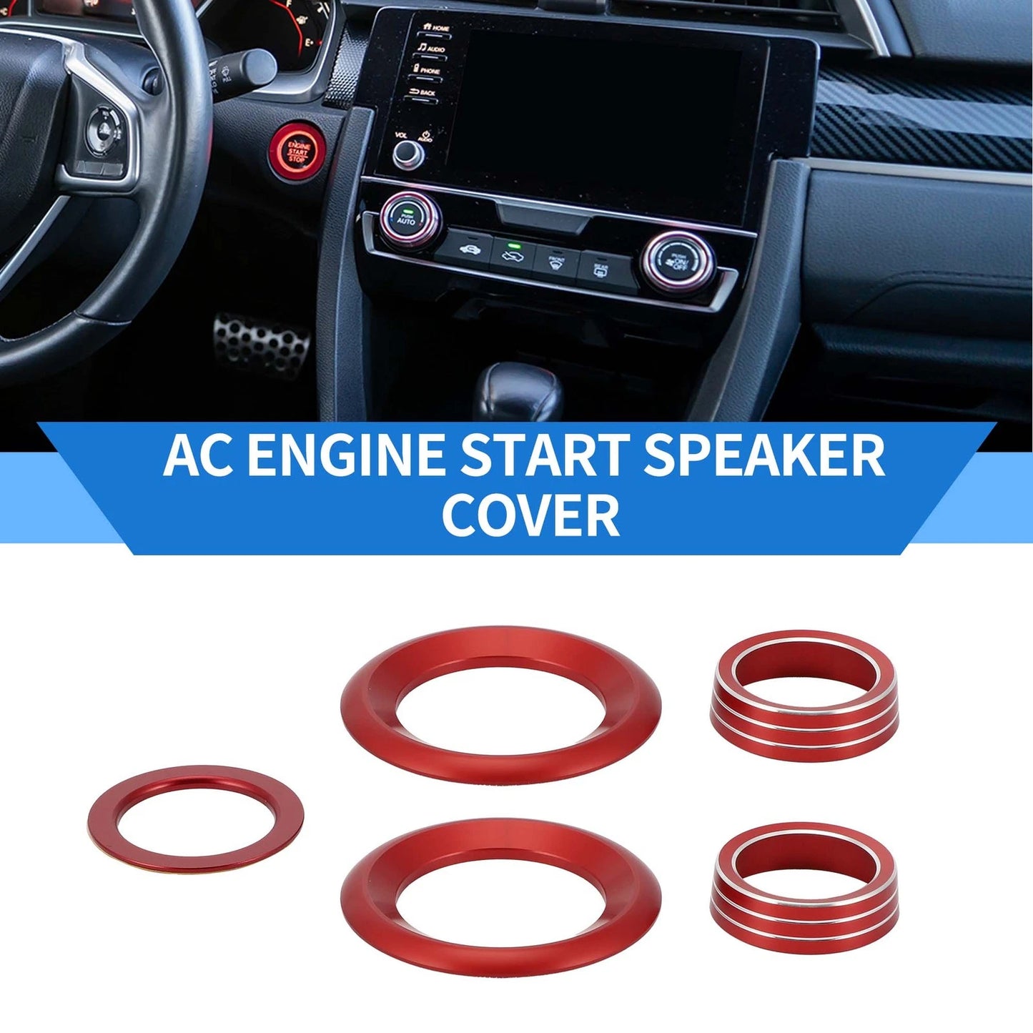 Red Engine Start Speaker Switch Knob Cover Ring for Honda Civic (2016-2021)