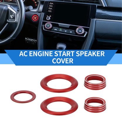 Red Engine Start Speaker Switch Knob Cover Ring for Honda Civic (2016-2021)