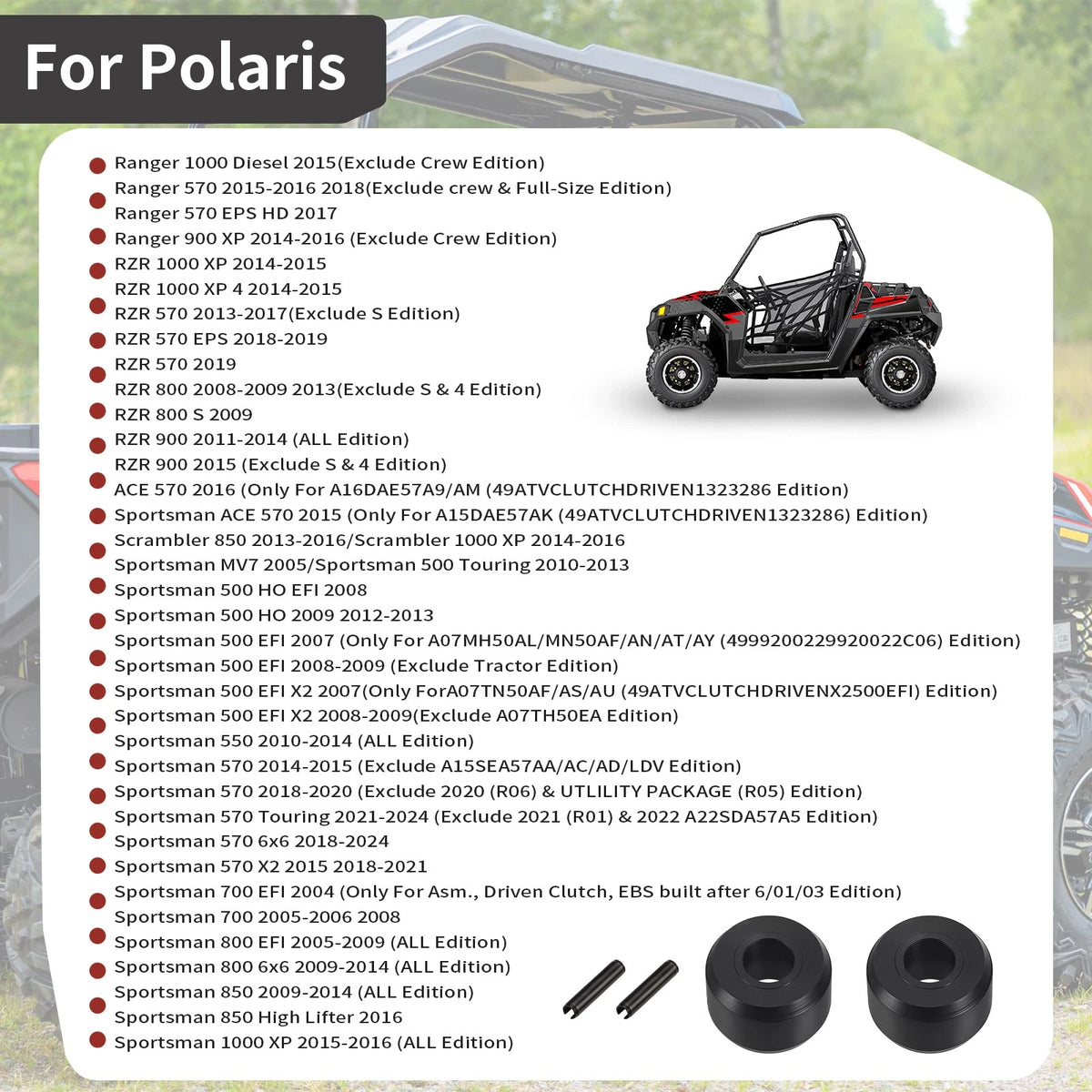 2 x Secondary Clutch Roller w/ Pin for Polaris Ranger RZR (2008–2024)