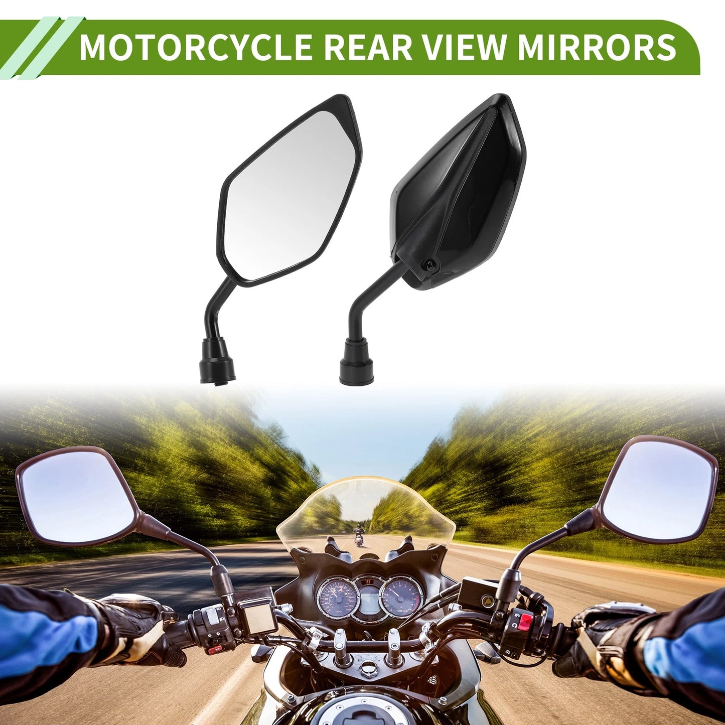 Rear View Mirrors Leaf Shape Black Iron Plastic 1 Set for M10 Motorcycle