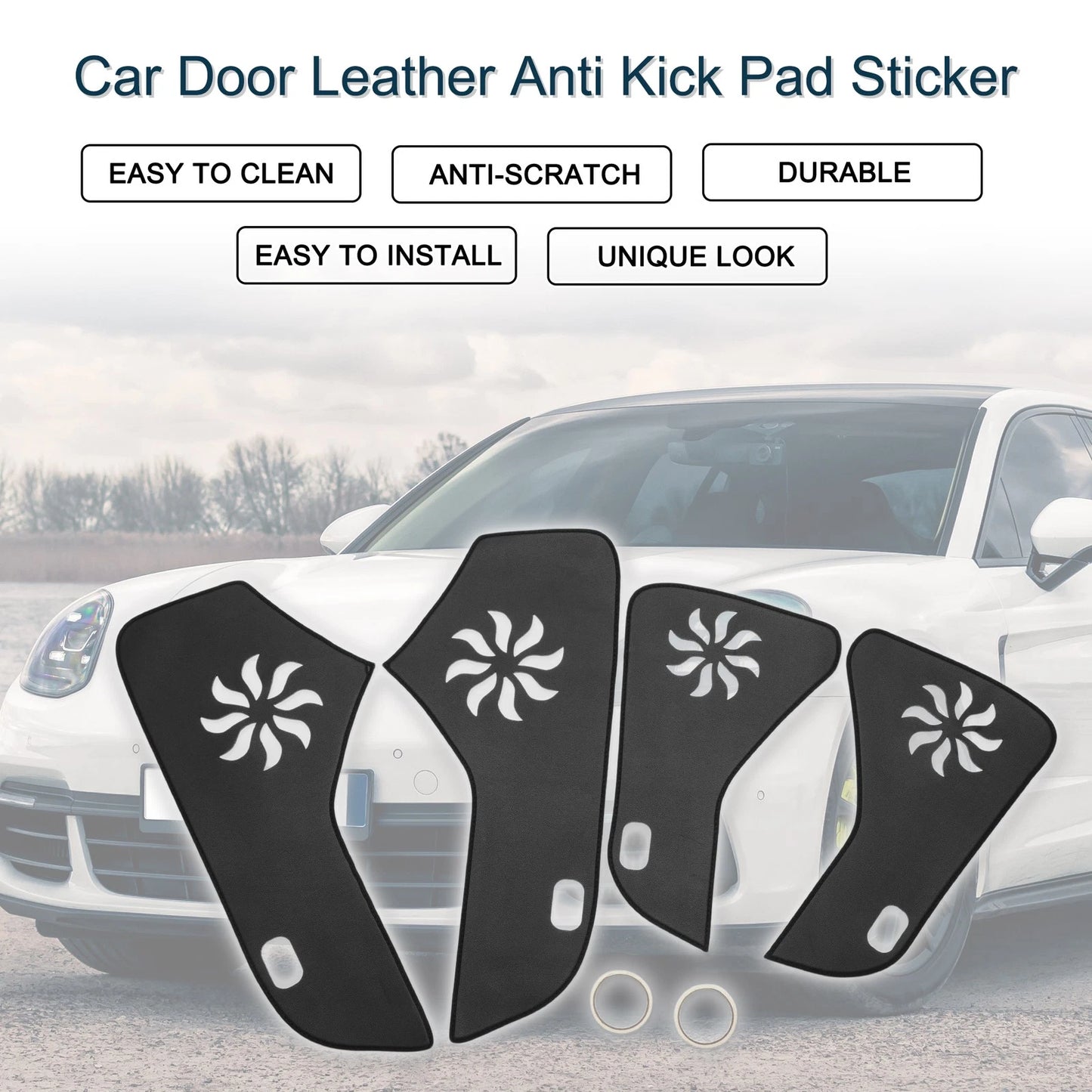 Door Kick Pad Sticker Leather for Porsche Panamera (2010 - 2014) Black