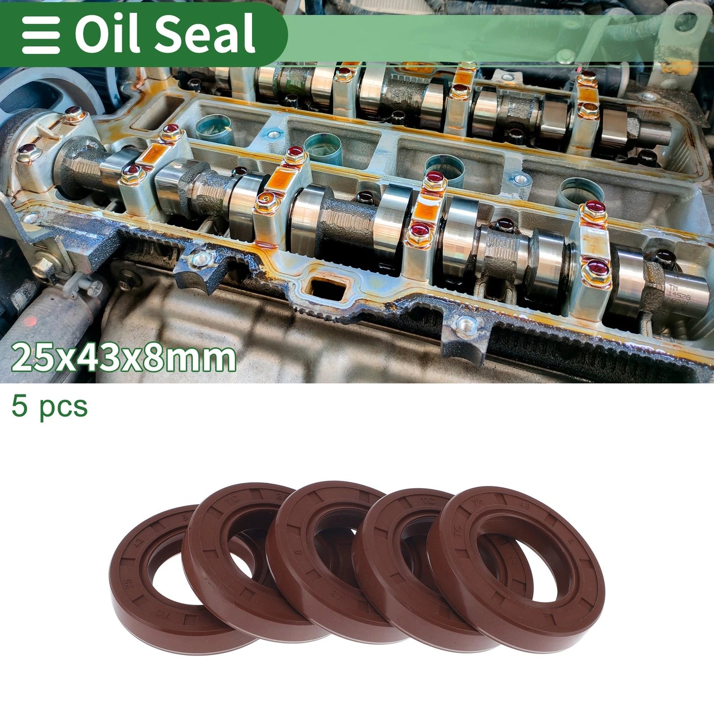 Oil Seal 25x43x8mm Brown 5 pcs for Make Model