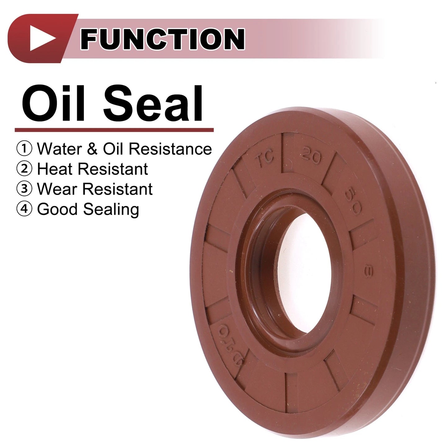 Oil Seal 20x50x8mm Rotary Shaft Seal FKM Brown 2 Pcs