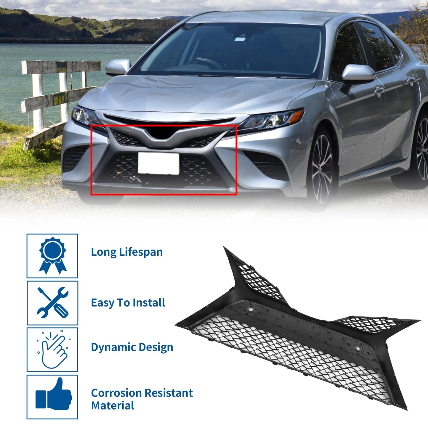 Front Lower Bumper Grille for Toyota Camry SE (2018-2020) Black