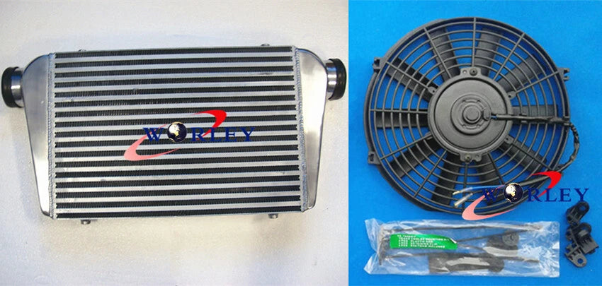 FMIC Aluminum Intercooler & Fan for 450X300X70mm Inlet/Outlet 76mm 3" Tube