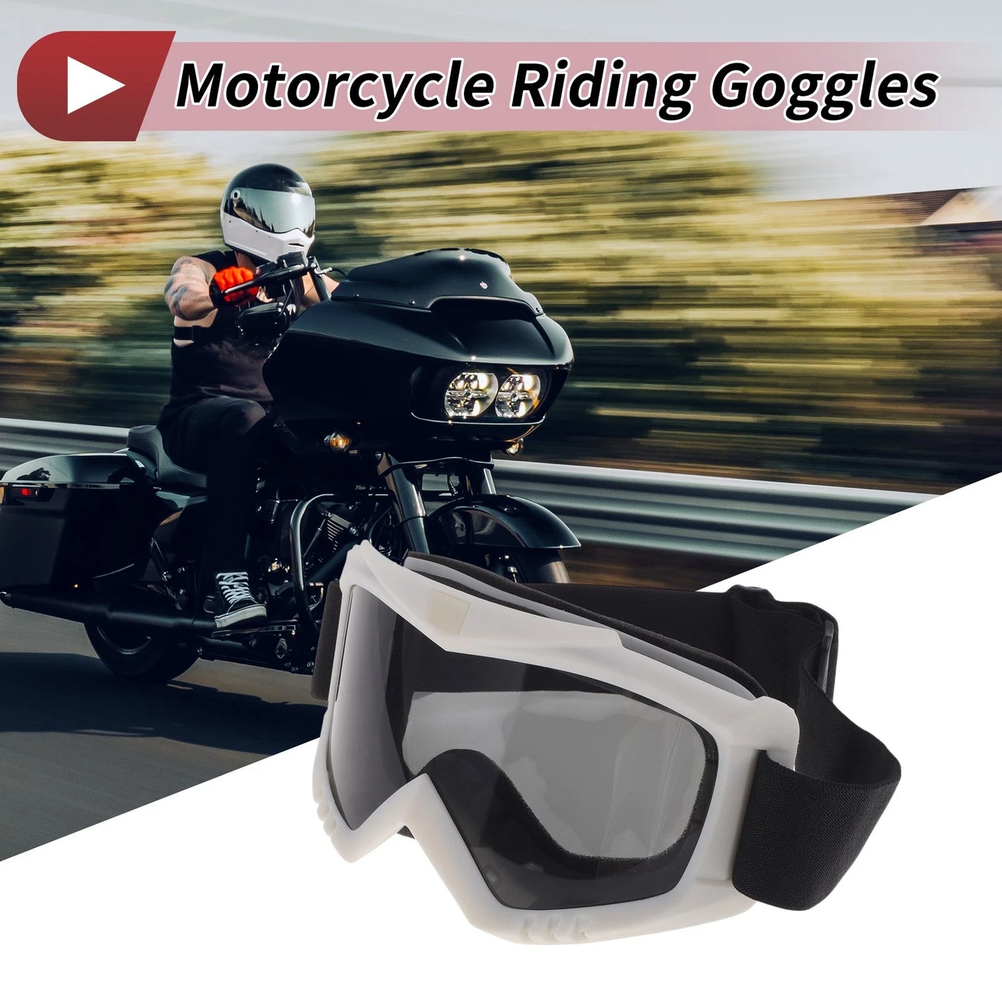 1 Pc Goggles Deep Gray Lens White Frame PC Cycling Sunglasses for Motorcycle
