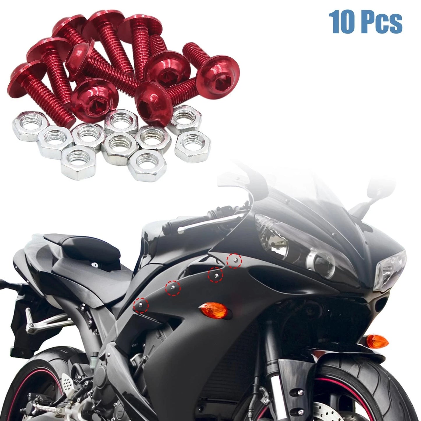 10pcs M6 Red Aluminum Hex Socket Head Bolts for Motorcycle Fairing Screws Nuts